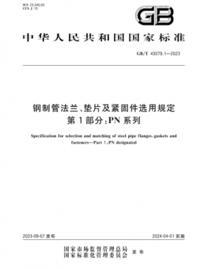 鋼制管法蘭、墊片及緊固件選用規(guī)定 第1部分：PN系列國標/T 43079.1-2023